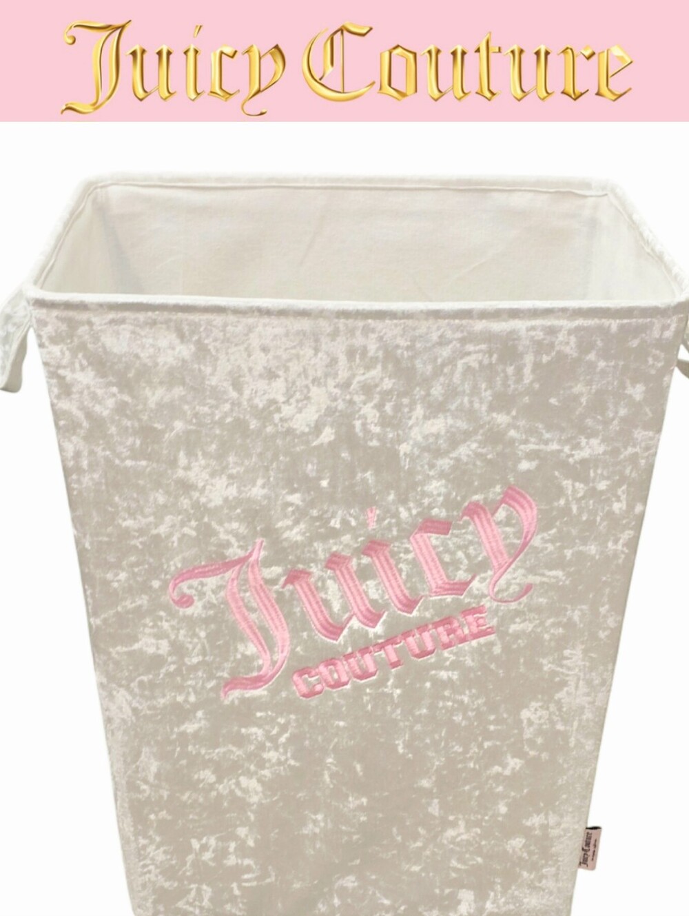 Juicy Couture Home Embrodried Logo Velour Fabric Decorative Storage Hamper